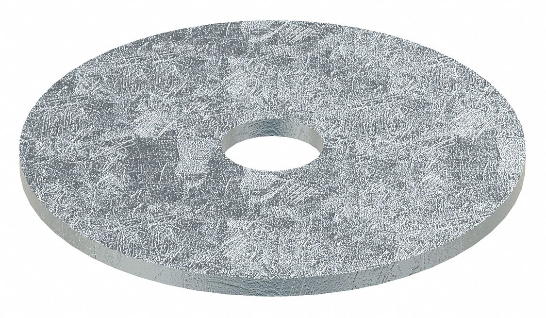 Large O.D. Oversized Washer: Case Hardened, Zinc Plated, Steel, 3/8 in Screw Sz, 100 PK