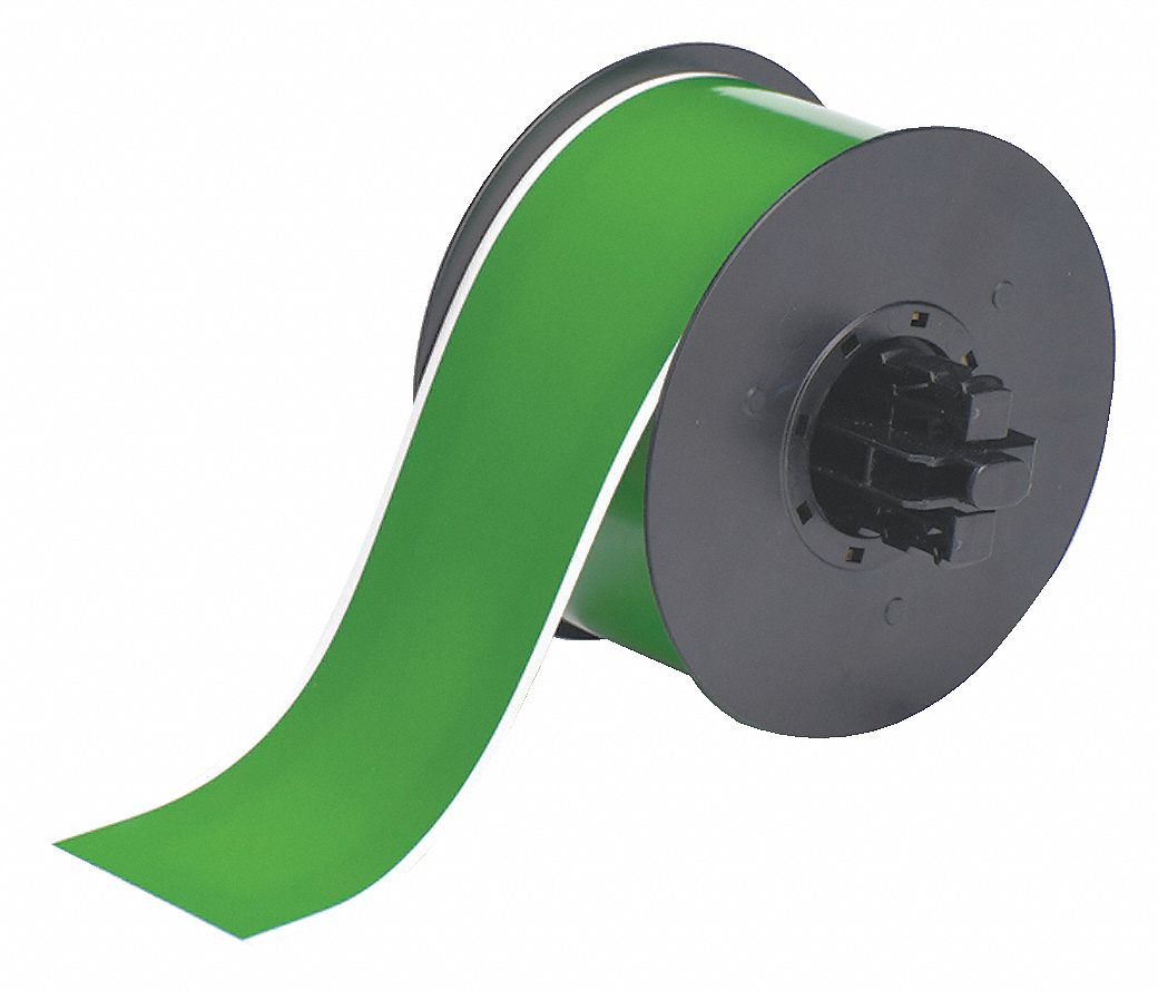 CONTINUOUS LABEL ROLL, 2¼ IN X 100 FT, VINYL, GREEN, OUTDOOR