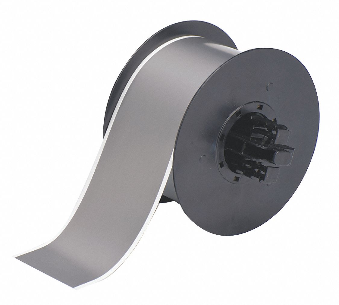 Continuous Label Stock: 2 1/4 in x 100 ft, Vinyl, Gray (Gloss), Outdoor
