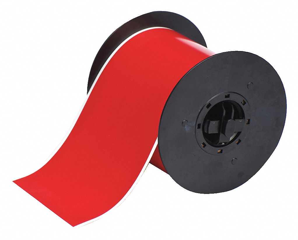 Continuous Label Stock: 4 in x 100 ft, Polyester, Red (Gloss), Outdoor