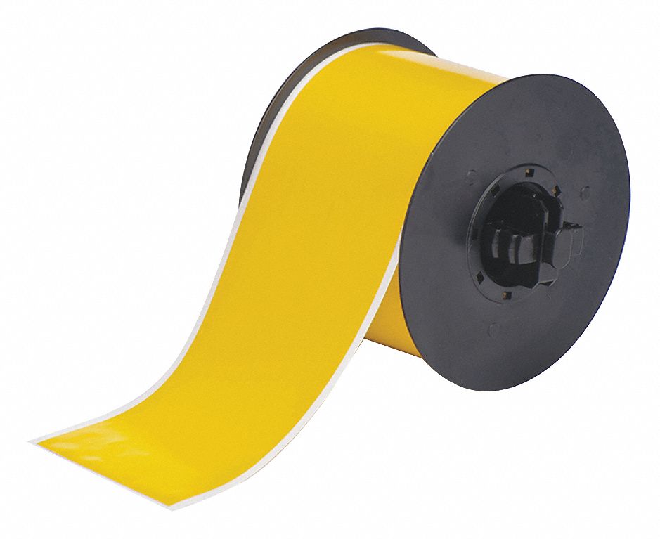 CONTINUOUS LABEL ROLL, 3 IN X 100 FT, VINYL, YELLOW, OUTDOOR