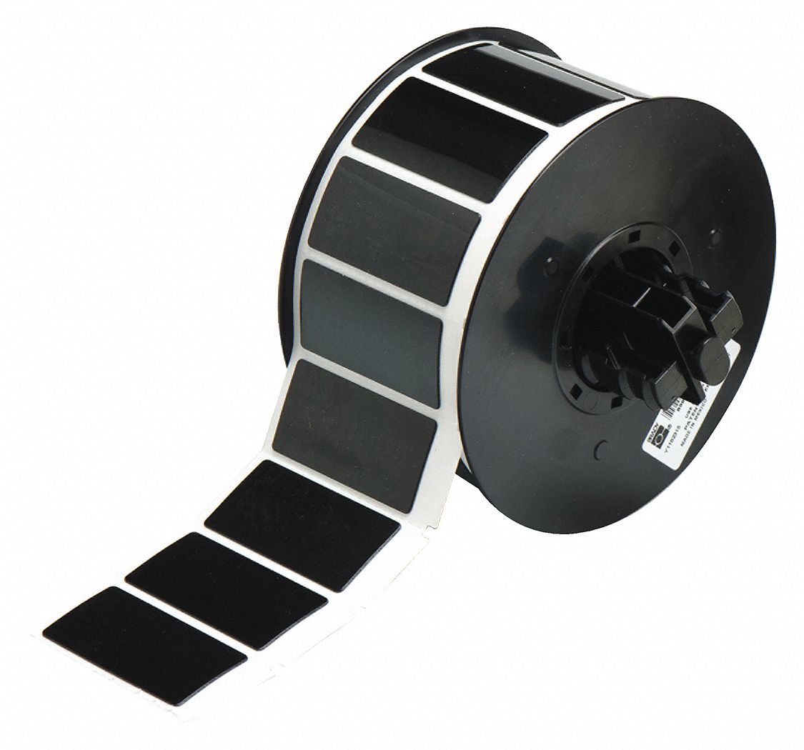 Pre-Cut Label Stock Roll: 1 in x 2 in, Polyester, Black (Gloss), 300 Labels per Roll