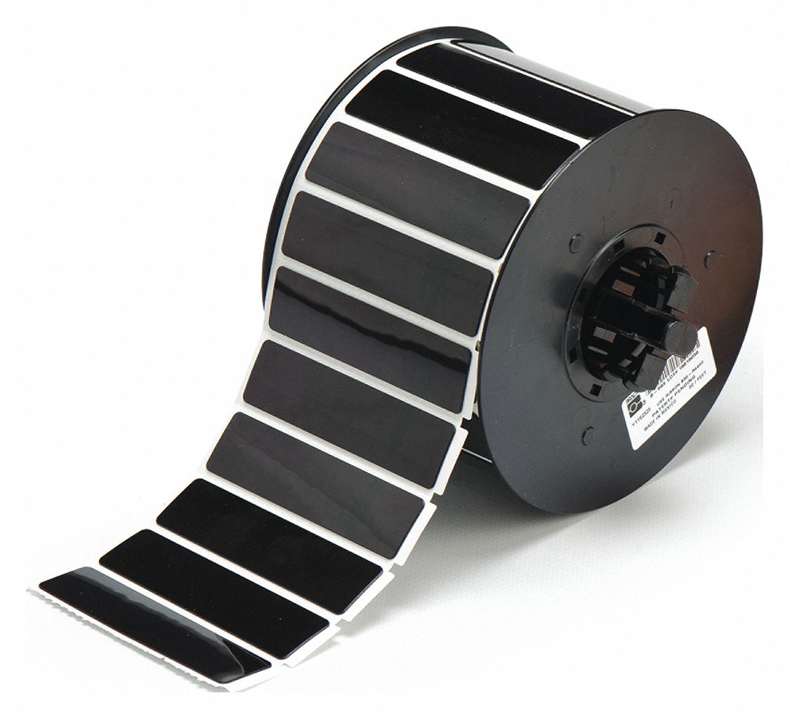 Pre-Cut Label Stock Roll: 3/4 in x 3 in, Polyester, Black (Gloss), 375 Labels per Roll