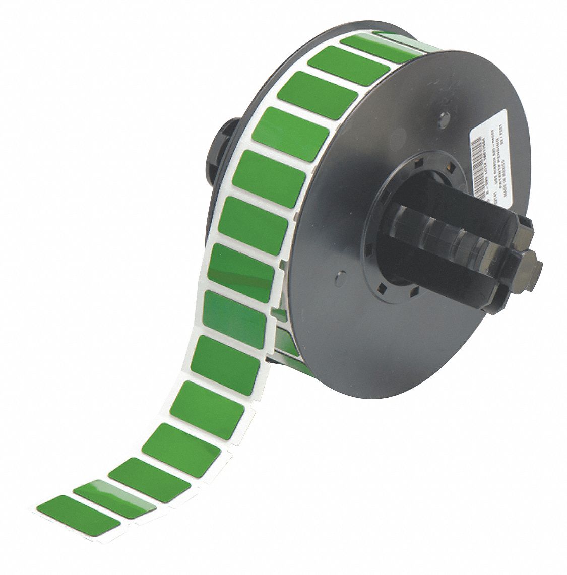 Pre-Cut Label Stock Roll: 31/64 in x 1 1/16 in, Polyester, Green (Gloss), 500 Labels per Roll