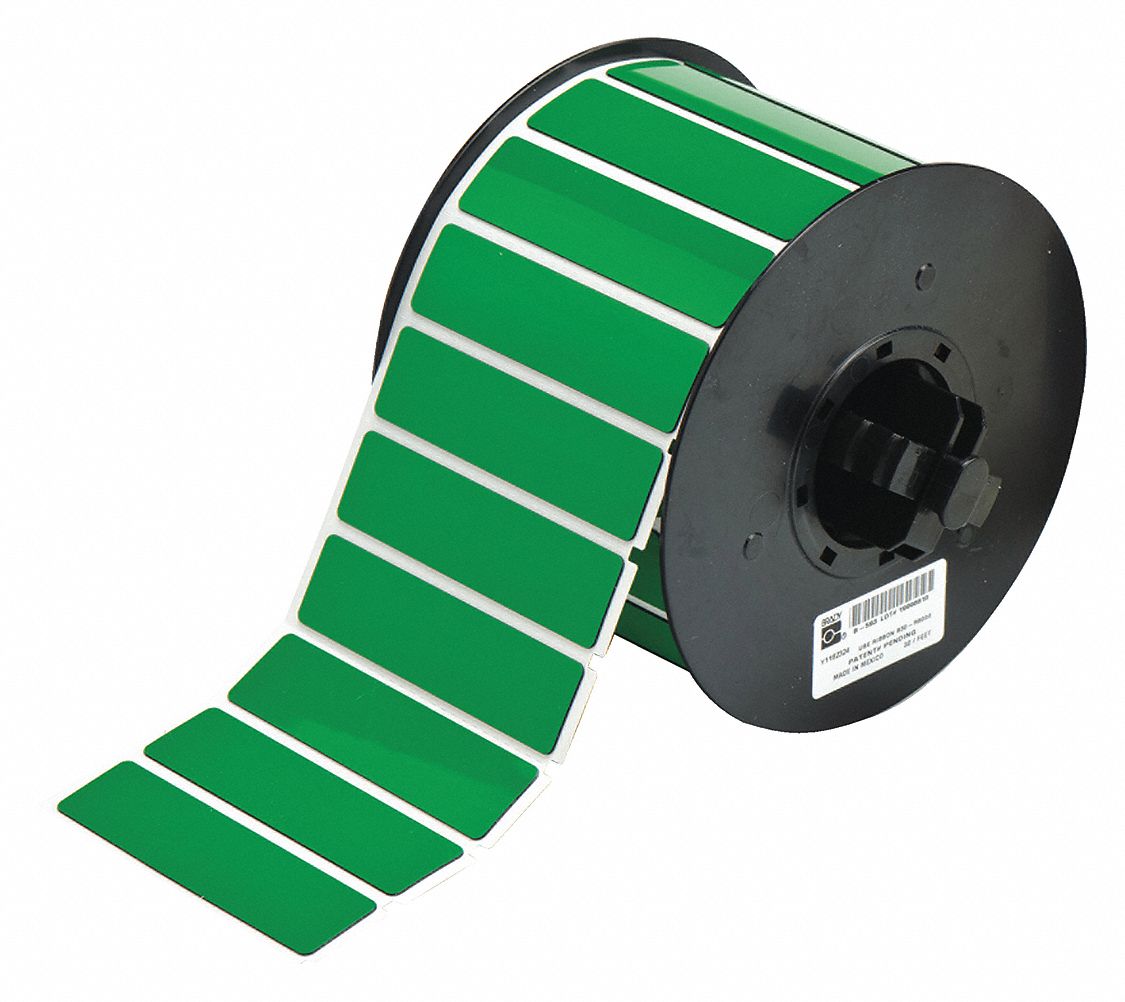 Pre-Cut Label Stock Roll: 3/4 in x 3 in, Polyester, Green (Gloss), 375 Labels per Roll