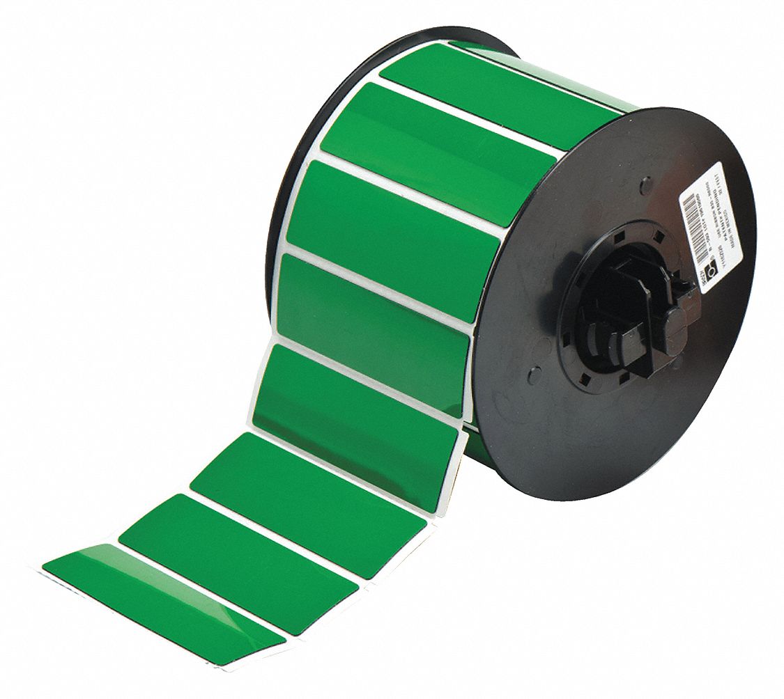 Pre-Cut Label Stock Roll: 1 in x 3 in, Polyester, Green (Gloss), 300 Labels per Roll