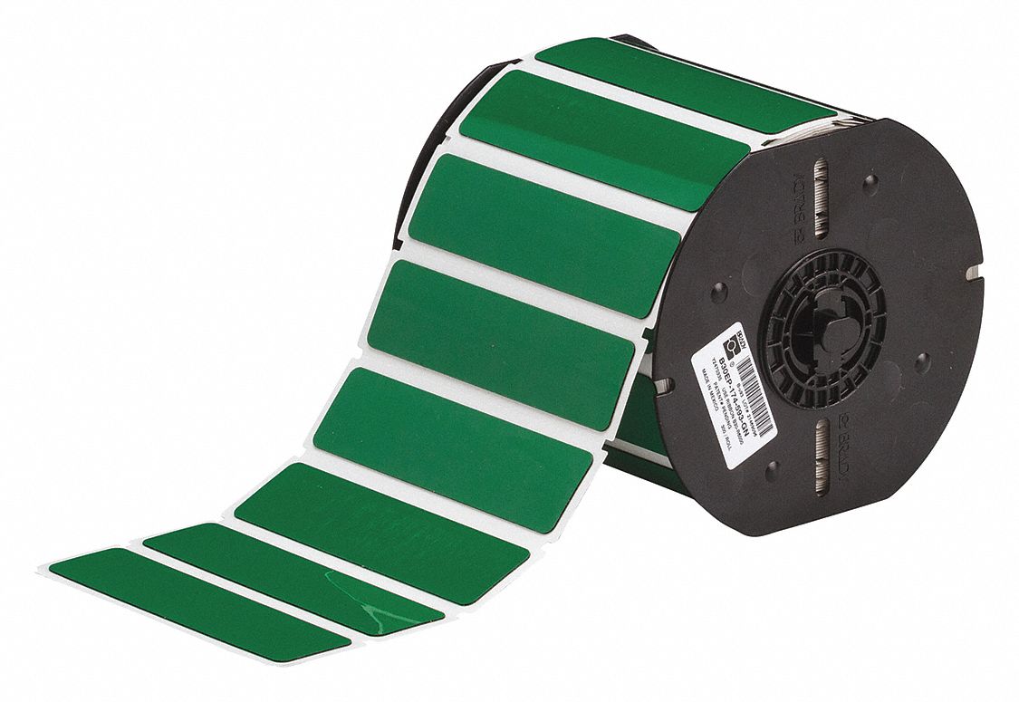 Pre-Cut Label Stock Roll: 1 in x 4 in, Polyester, Green (Gloss), 300 Labels per Roll