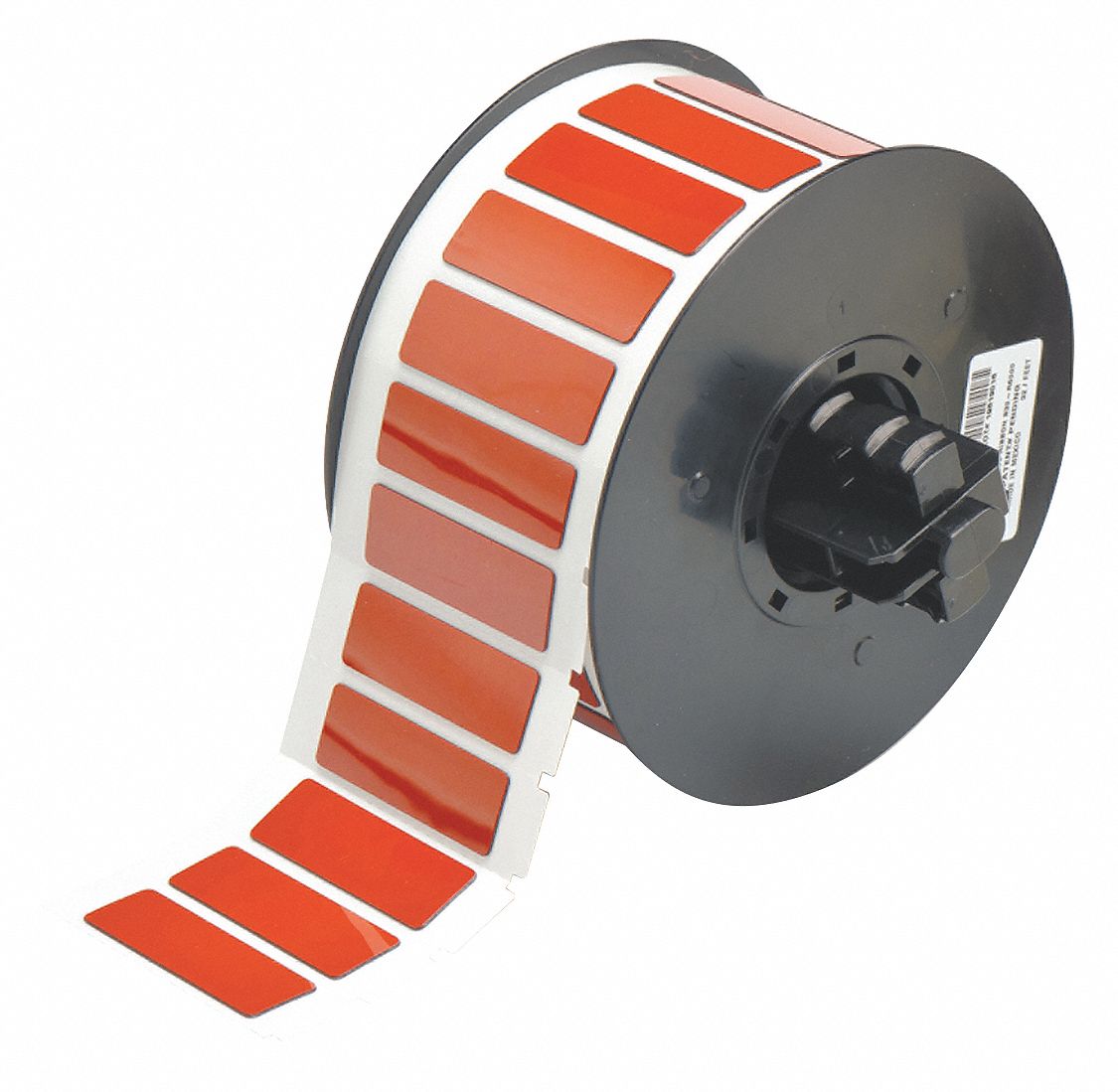 Pre-Cut Label Stock Roll: 19/32 in x 1 49/64 in, Polyester, Red (Gloss), 450 Labels per Roll