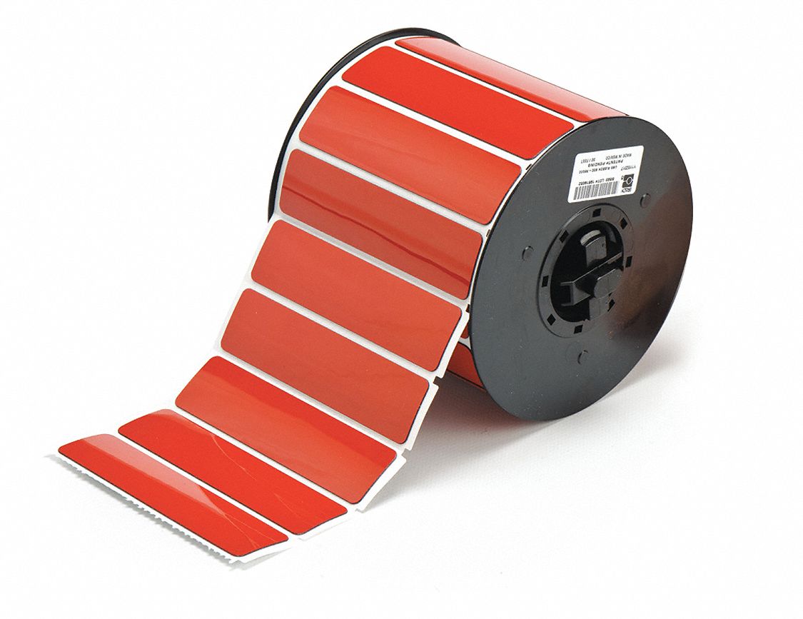 Pre-Cut Label Stock Roll: 1 in x 4 in, Polyester, Red (Gloss), 300 Labels per Roll