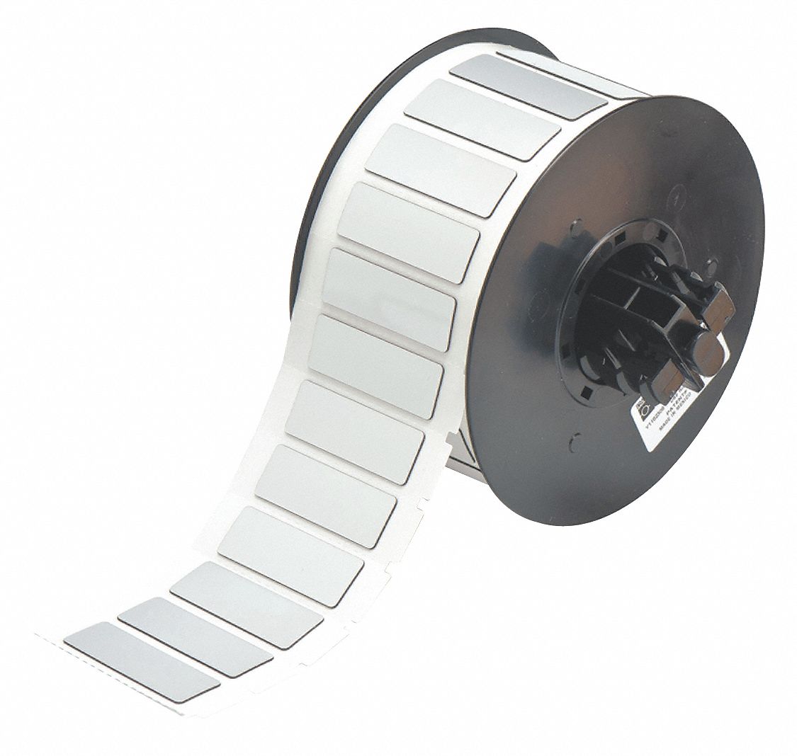 Pre-Cut Label Stock Roll: 19/32 in x 1 49/64 in, Polyester, Silver (Gloss), 450 Labels per Roll