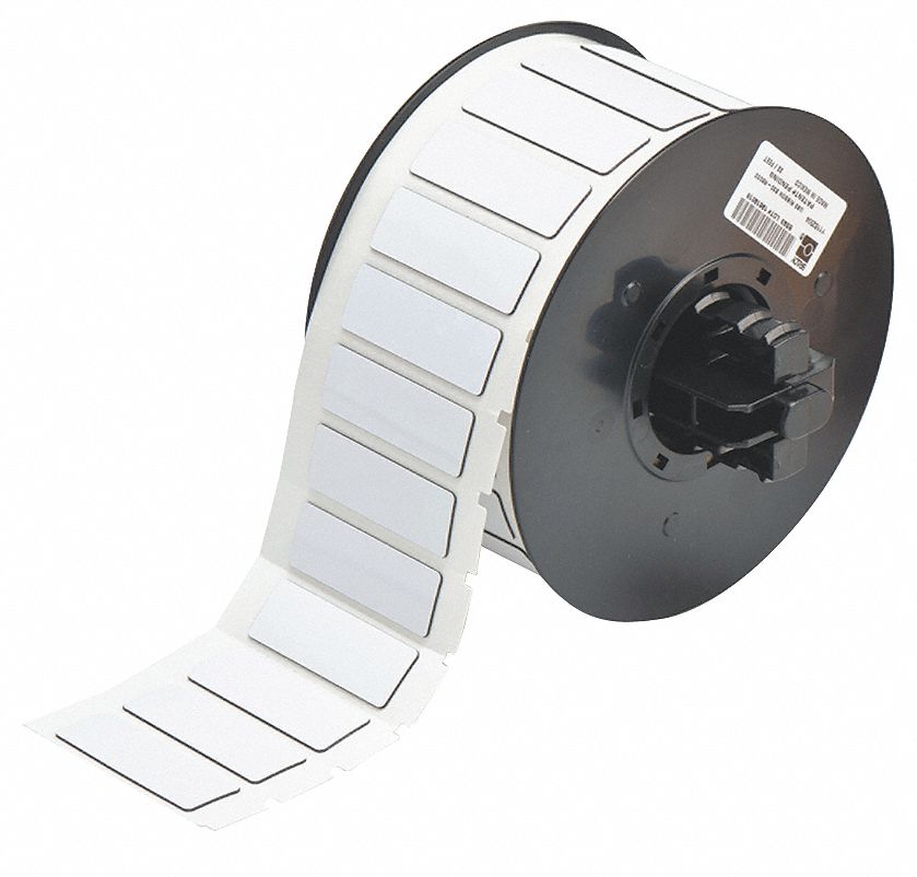 Pre-Cut Label Stock Roll: 19/32 in x 1 49/64 in, Polyester, White (Gloss), 450 Labels per Roll