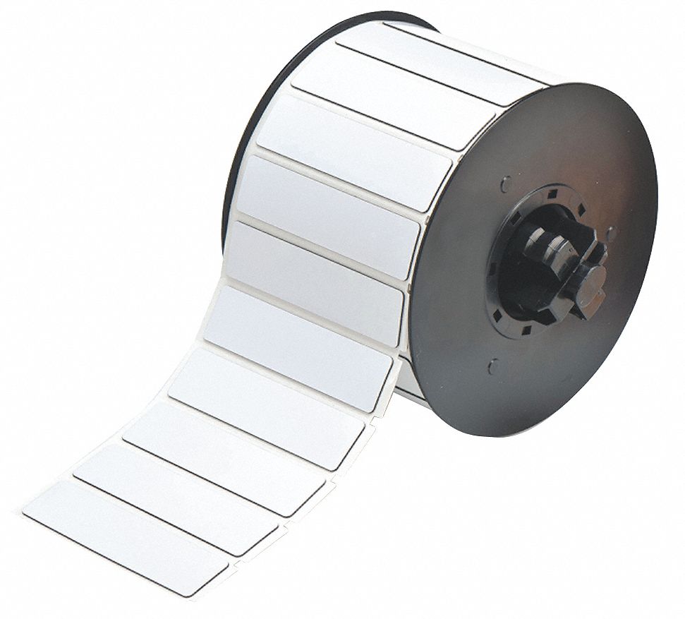 Pre-Cut Label Stock Roll: 3/4 in x 3 in, Polyester, White (Gloss), 375 Labels per Roll