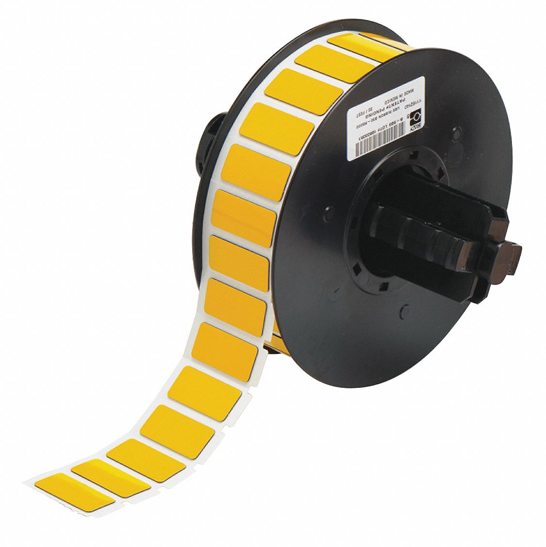 Pre-Cut Label Stock Roll: 31/64 in x 1 1/16 in, Polyester, Yellow (Gloss), 500 Labels per Roll