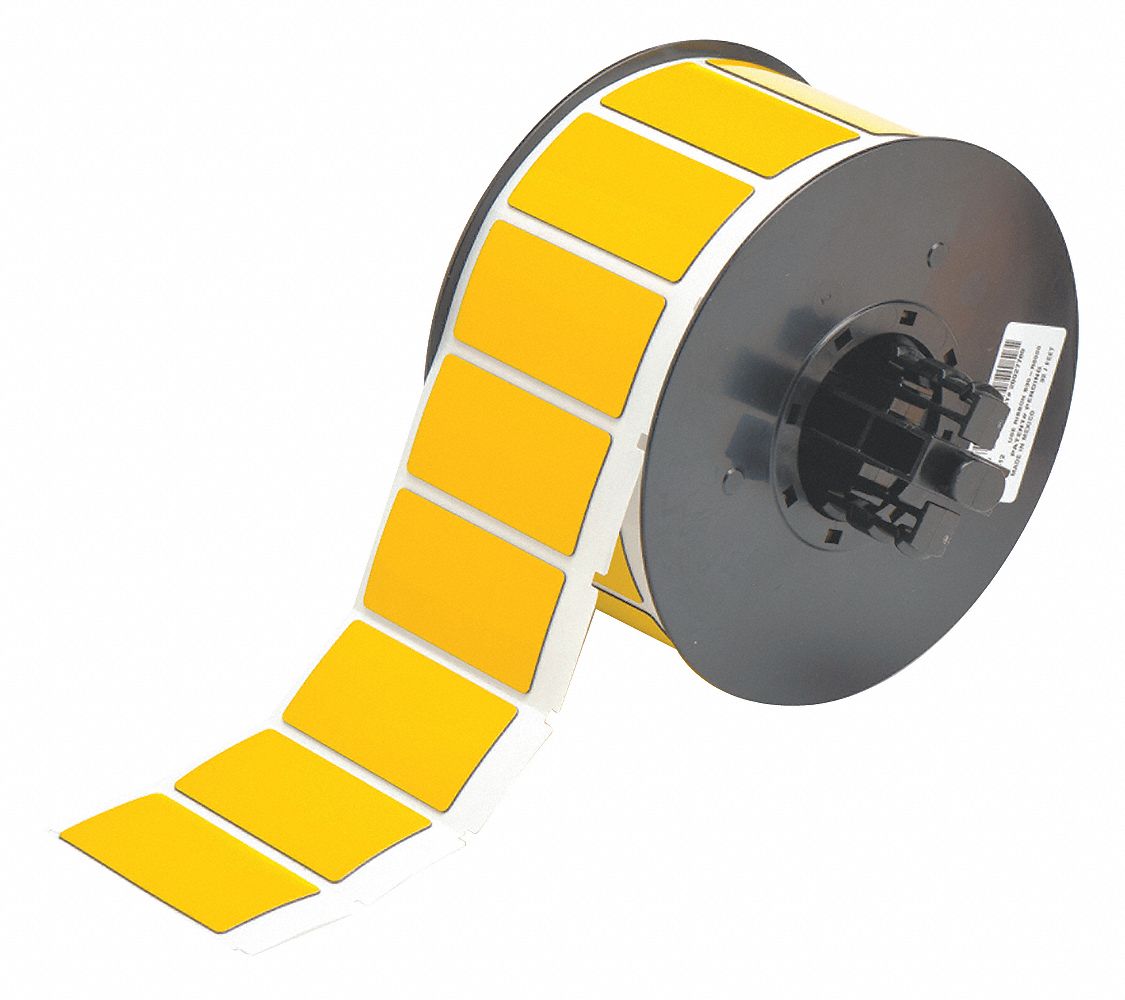 Pre-Cut Label Stock Roll: 1 in x 2 in, Polyester, Yellow (Gloss), 300 Labels per Roll