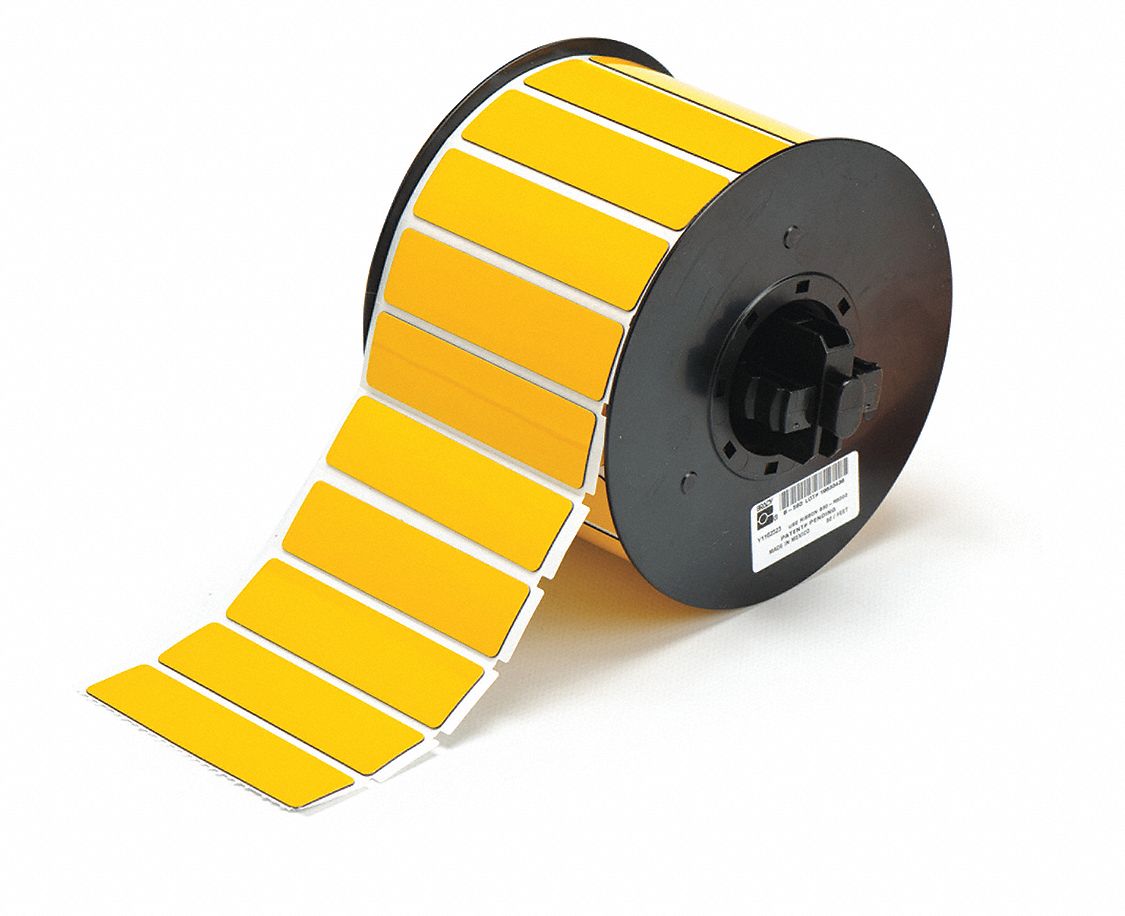 Pre-Cut Label Stock Roll: 3/4 in x 3 in, Polyester, Yellow (Gloss), 375 Labels per Roll