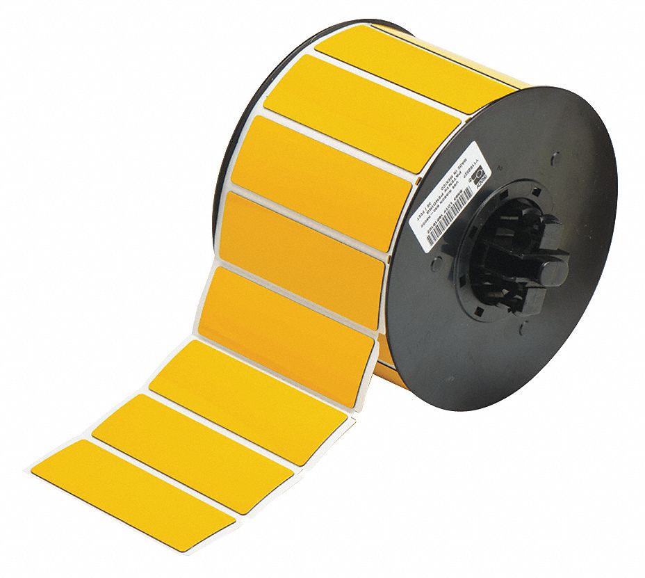 Pre-Cut Label Stock Roll: 1 in x 3 in, Polyester, Yellow (Gloss), 300 Labels per Roll