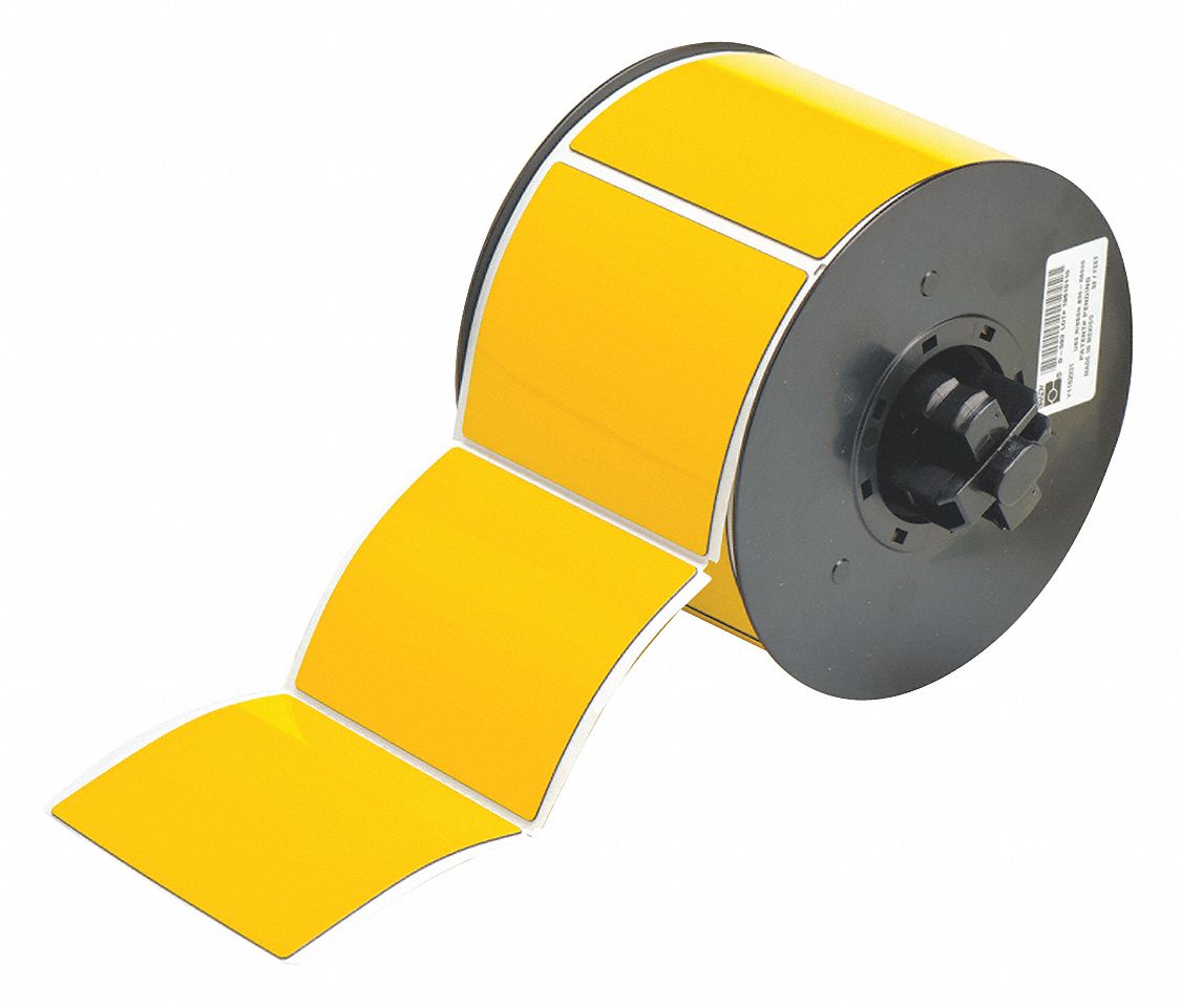 Pre-Cut Label Stock Roll: 2 1/2 in x 3 in, Polyester, Yellow (Gloss), 125 Labels per Roll