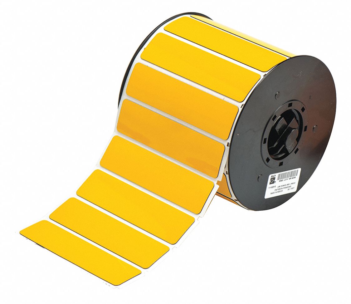 Pre-Cut Label Stock Roll: 1 in x 4 in, Polyester, Yellow (Gloss), 300 Labels per Roll