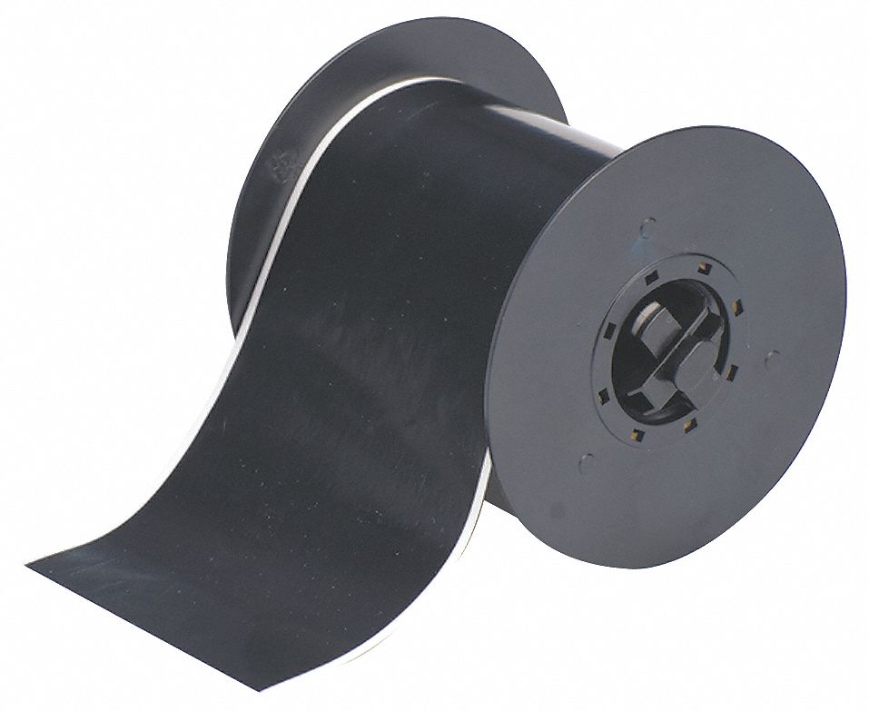 CONTINUOUS LABEL ROLL, 4 IN X 100 FT, VINYL, BLACK, OUTDOOR