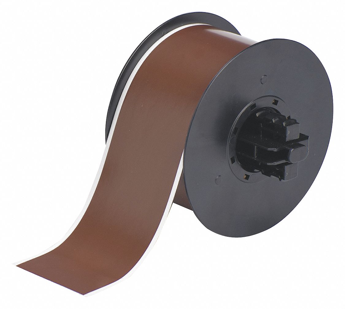 Continuous Label Stock: 2 1/4 in x 100 ft, Polyester, Brown (Gloss), Outdoor