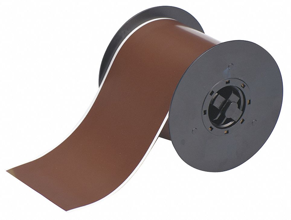 Continuous Label Stock: 4 in x 100 ft, Polyester, Brown (Gloss), Outdoor