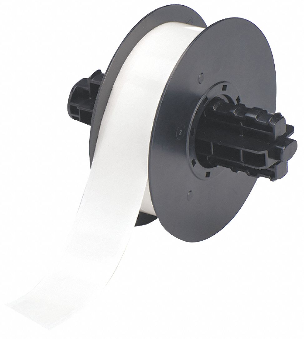 Continuous Label Stock: 1 1/8 in x 100 ft, Polyester, Clear (Gloss), Outdoor