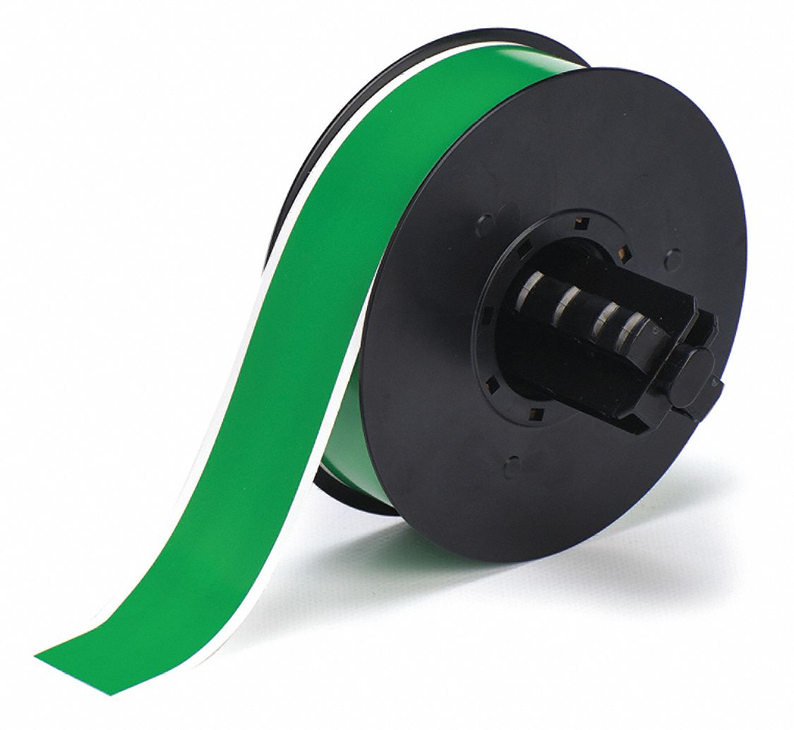 Continuous Label Stock: 1 1/8 in x 100 ft, Polyester, Green (Gloss), Outdoor