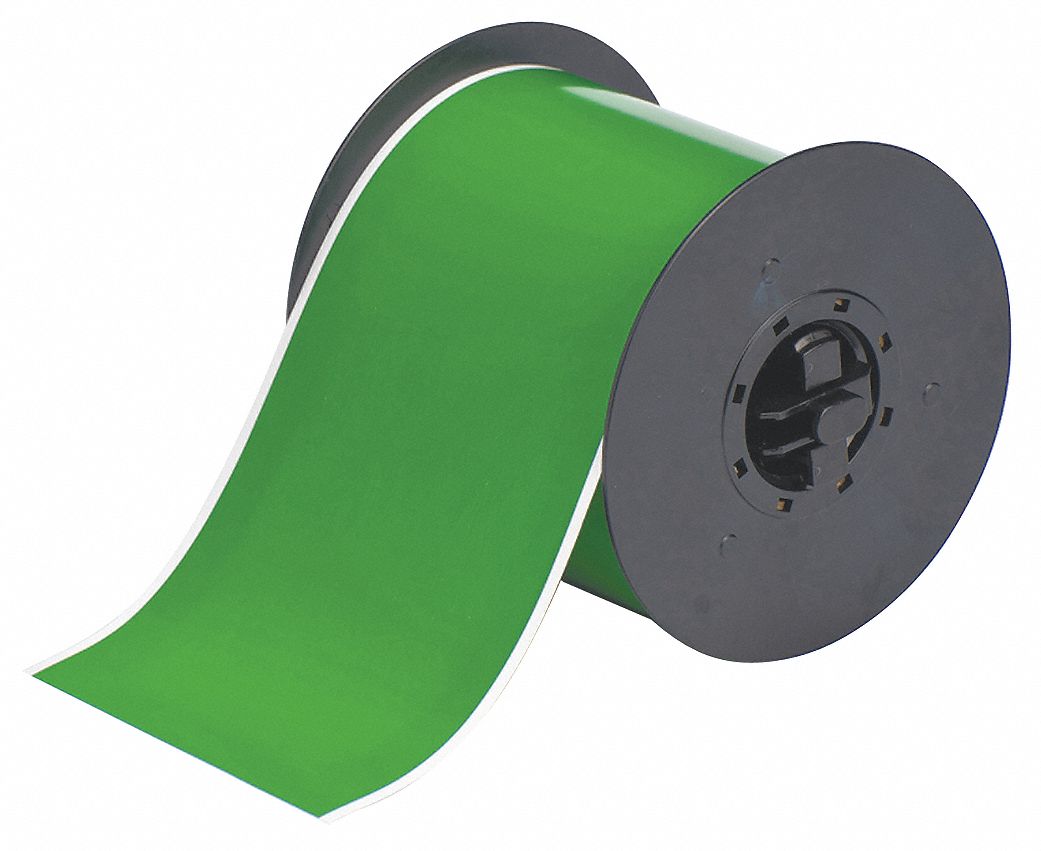 Continuous Label Stock: 4 in x 100 ft, Polyester, Green (Gloss), Outdoor