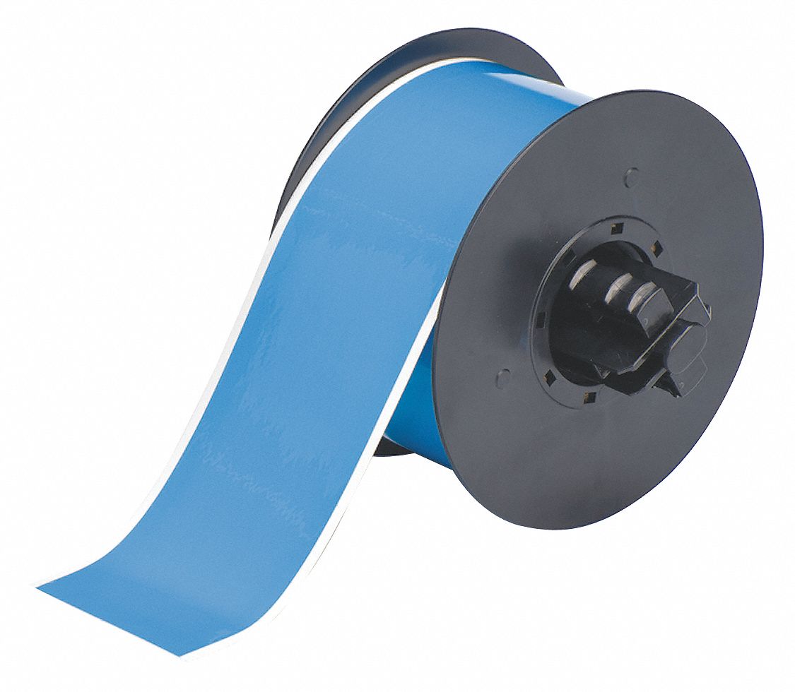 Continuous Label Stock: 2 1/4 in x 100 ft, Polyester, Blue (Gloss), Outdoor