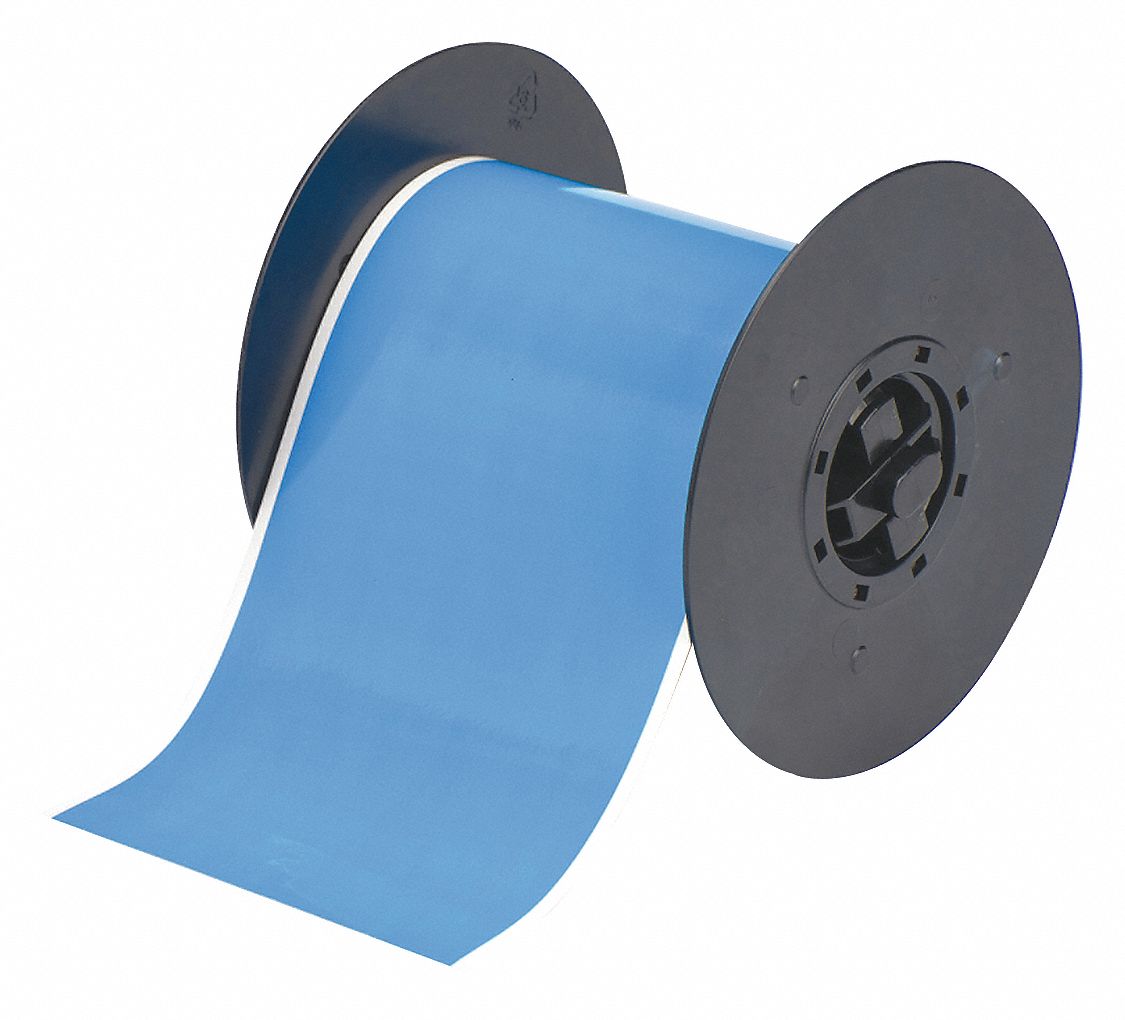 Continuous Label Stock: 4 in x 100 ft, Polyester, Blue (Gloss), Outdoor
