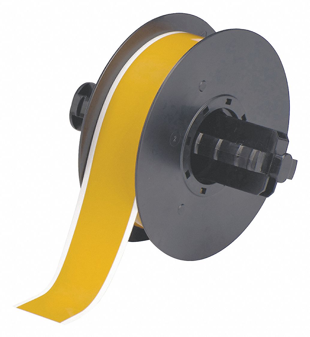 Continuous Label Stock: 1 1/8 in x 100 ft, Polyester, Ochre (Gloss), Outdoor