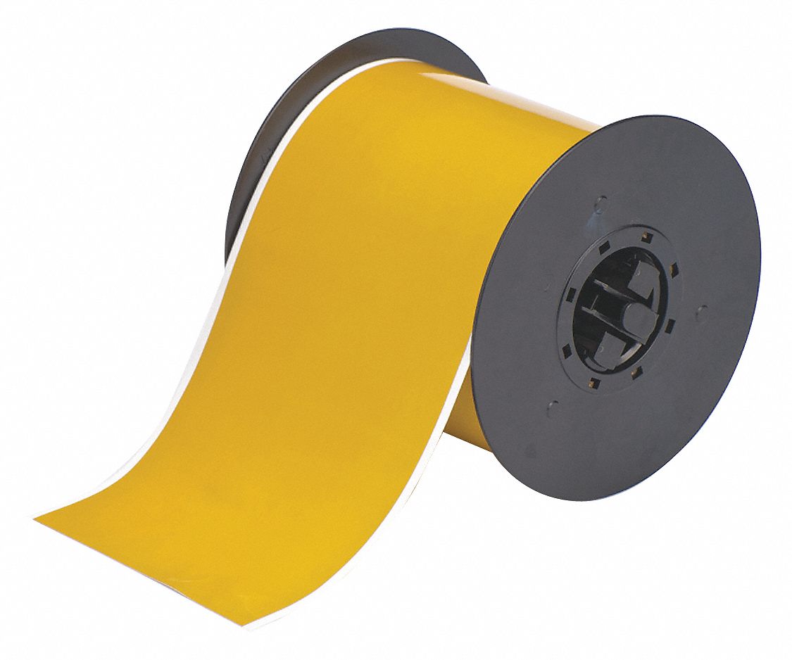 Continuous Label Stock: 4 in x 100 ft, Polyester, Ochre (Gloss), Outdoor