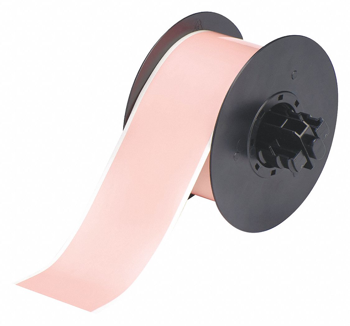 Continuous Label Stock: 2 1/4 in x 100 ft, Polyester, Pink (Gloss), Outdoor