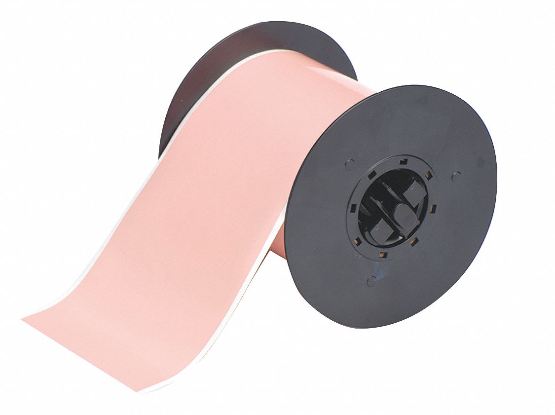 Continuous Label Stock: 4 in x 100 ft, Polyester, Pink (Gloss), Outdoor