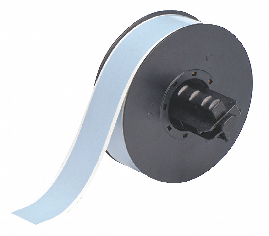 Continuous Label Stock: 1 1/8 in x 100 ft, Polyester, Blue (Gloss), Outdoor