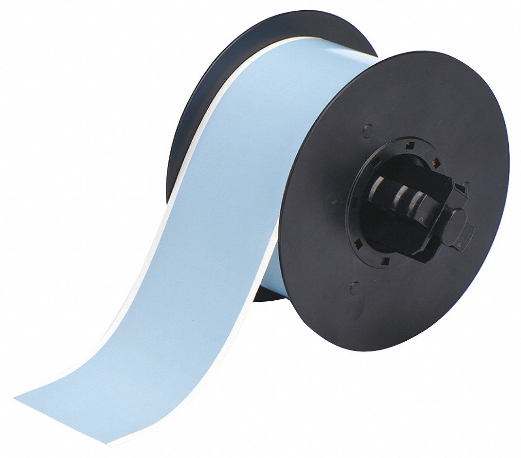 Continuous Label Stock: 2 1/4 in x 100 ft, Polyester, Blue (Gloss), Outdoor