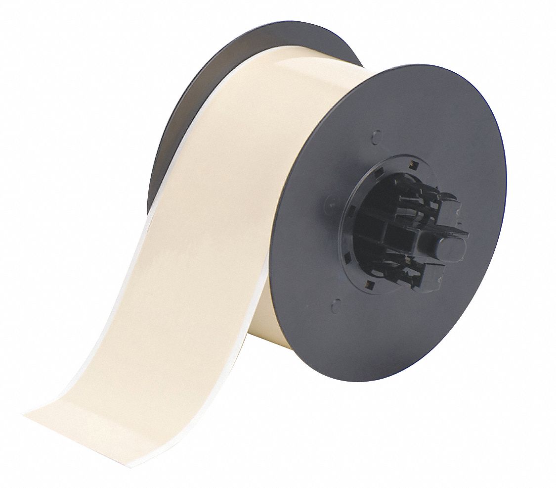 Continuous Label Stock: 2 1/4 in x 100 ft, Polyester, Tan (Gloss), Outdoor