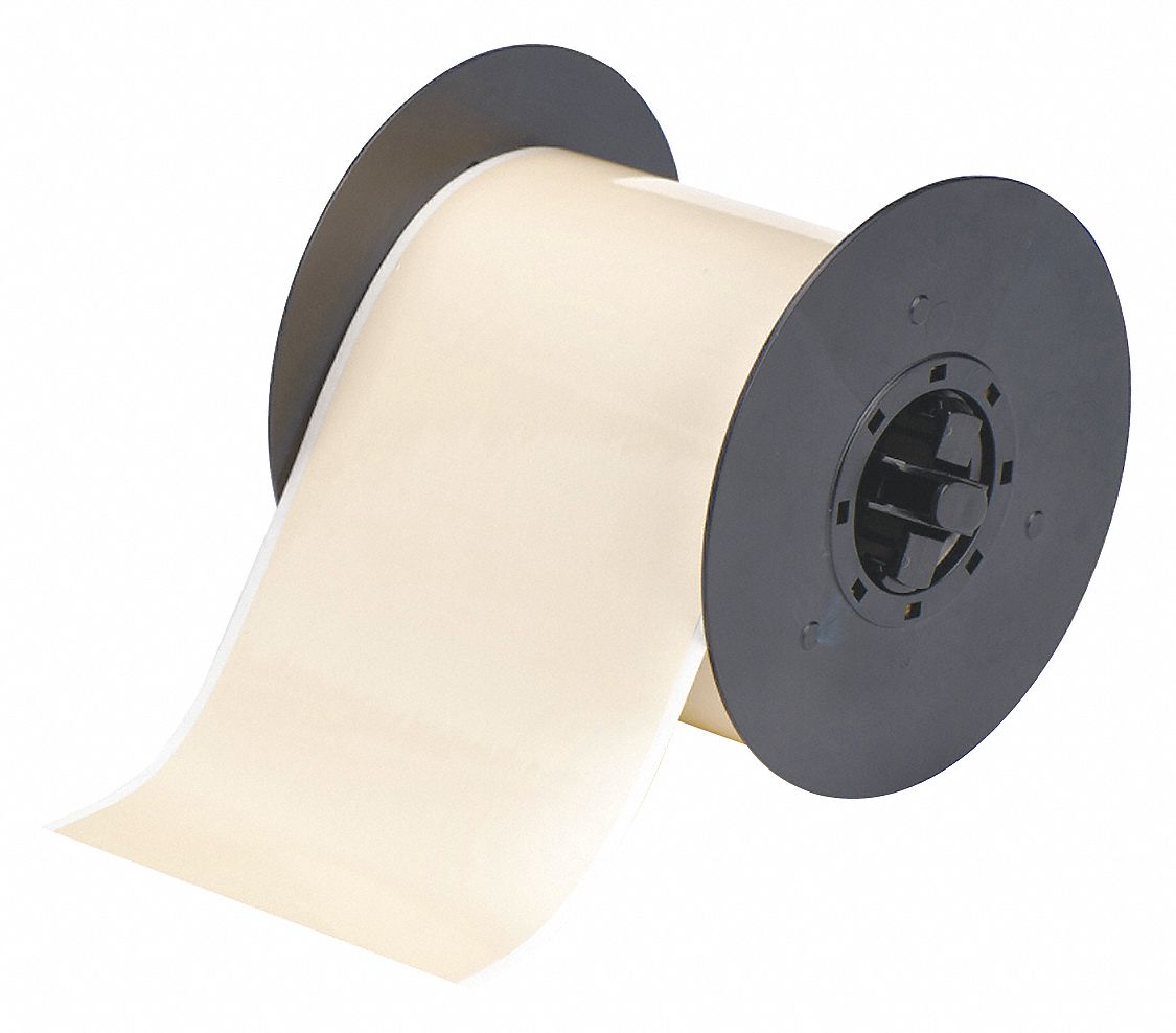 Continuous Label Stock: 4 in x 100 ft, Polyester, Tan (Gloss), Outdoor