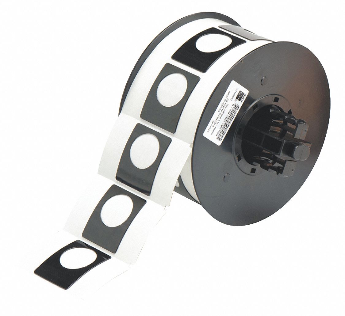 Pre-Cut Label Stock Roll: 1 1/2 in x 1 13/64 in, Polyester, Black (Gloss), 200 Labels per Roll