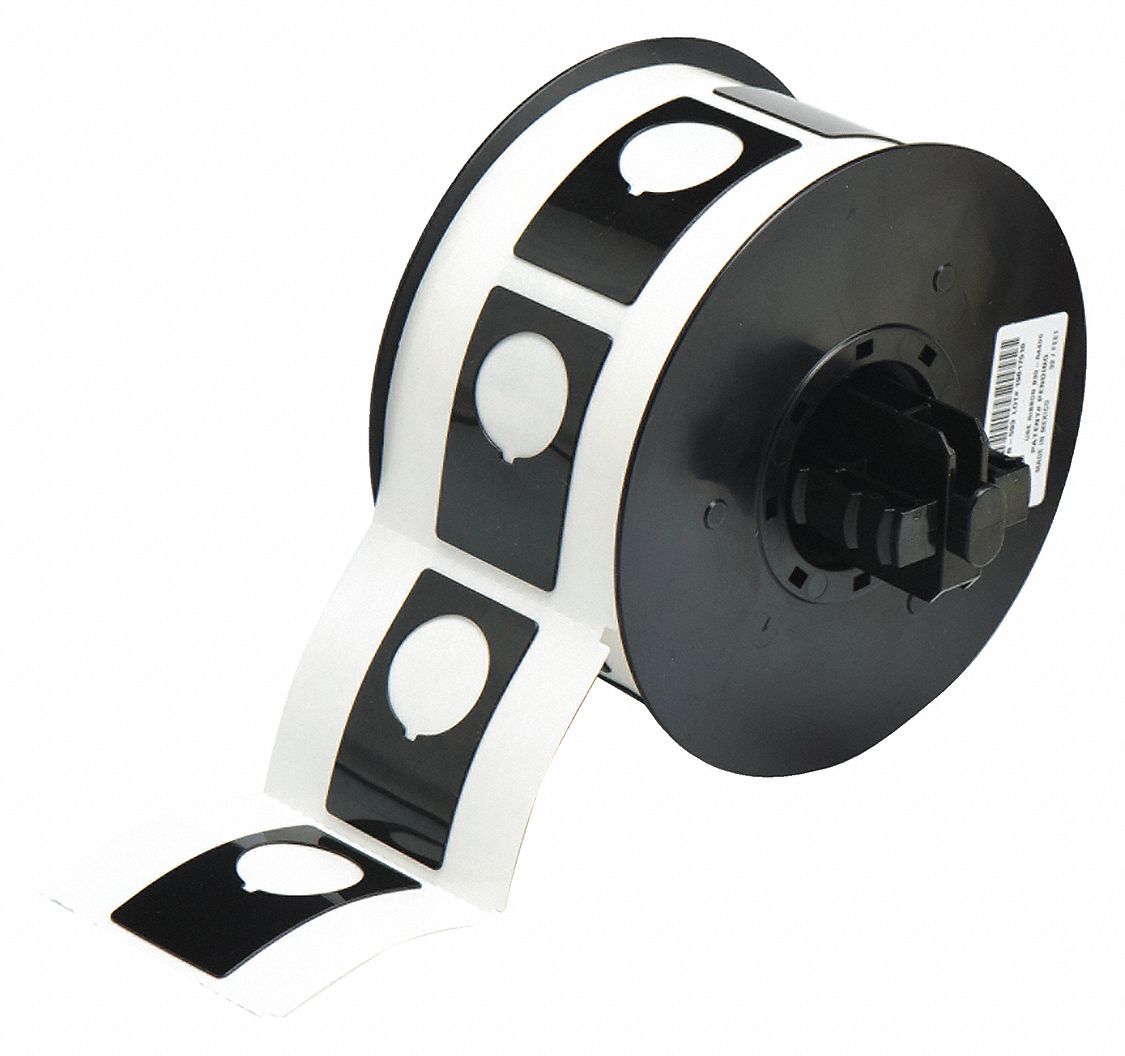 Pre-Cut Label Stock Roll: 1 29/32 in x 1 13/64 in, Polyester, Black (Gloss), 180 Labels per Roll