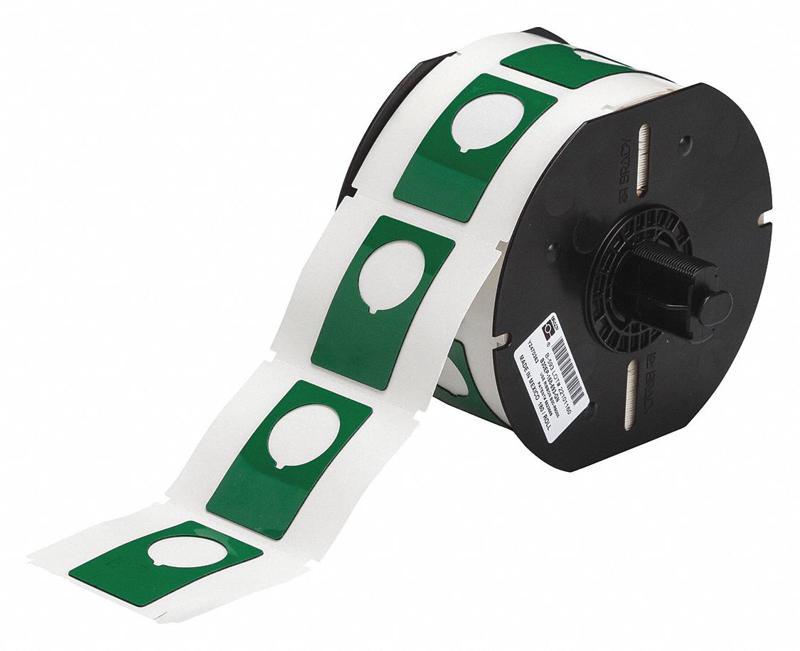 Pre-Cut Label Stock Roll: 1 29/32 in x 1 13/64 in, Polyester, Green (Gloss), 180 Labels per Roll