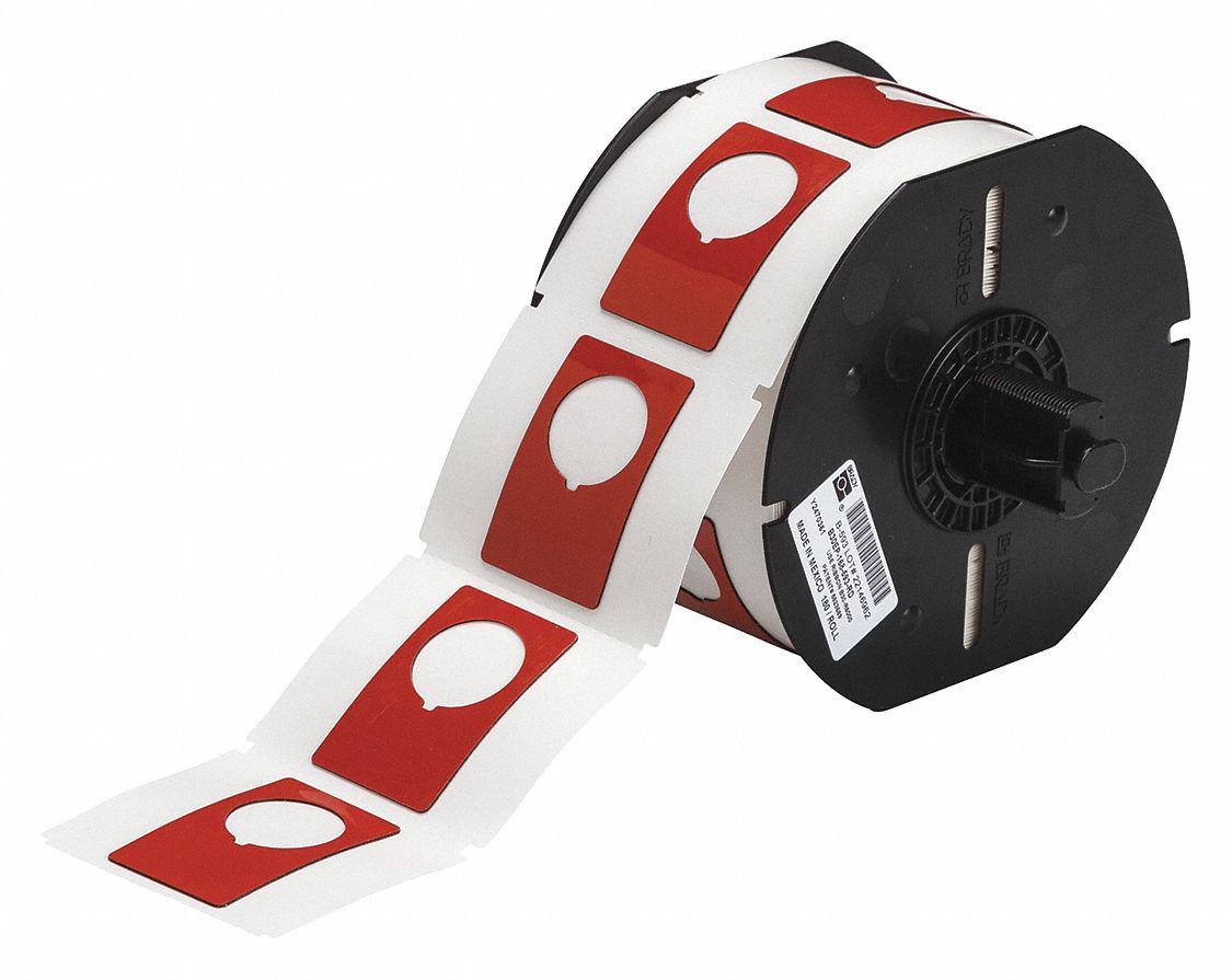 Pre-Cut Label Stock Roll: 1 29/32 in x 1 13/64 in, Polyester, Red (Gloss), 180 Labels per Roll