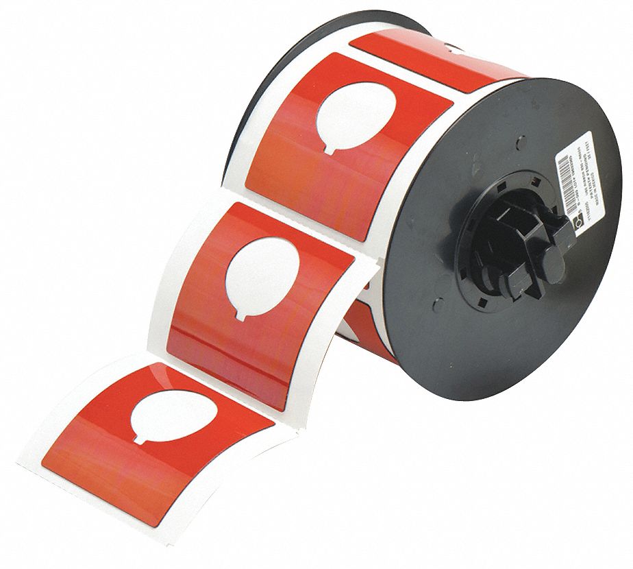 Pre-Cut Label Stock Roll: 2 13/32 in x 2 13/32 in, Polyester, Red (Gloss), 145 Labels per Roll