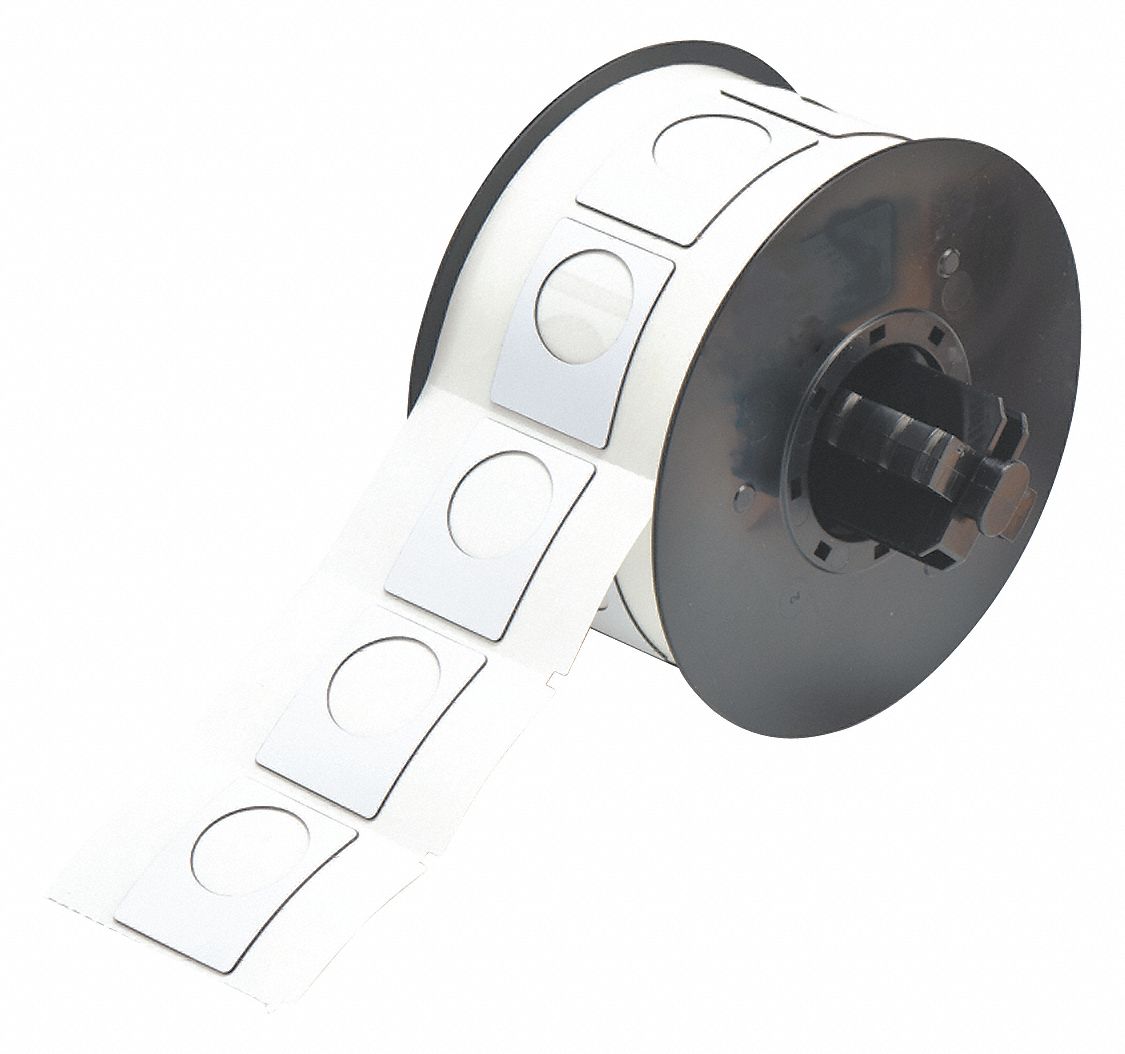 Pre-Cut Label Stock Roll: 1 1/2 in x 1 13/64 in, Polyester, White (Gloss), 200 Labels per Roll