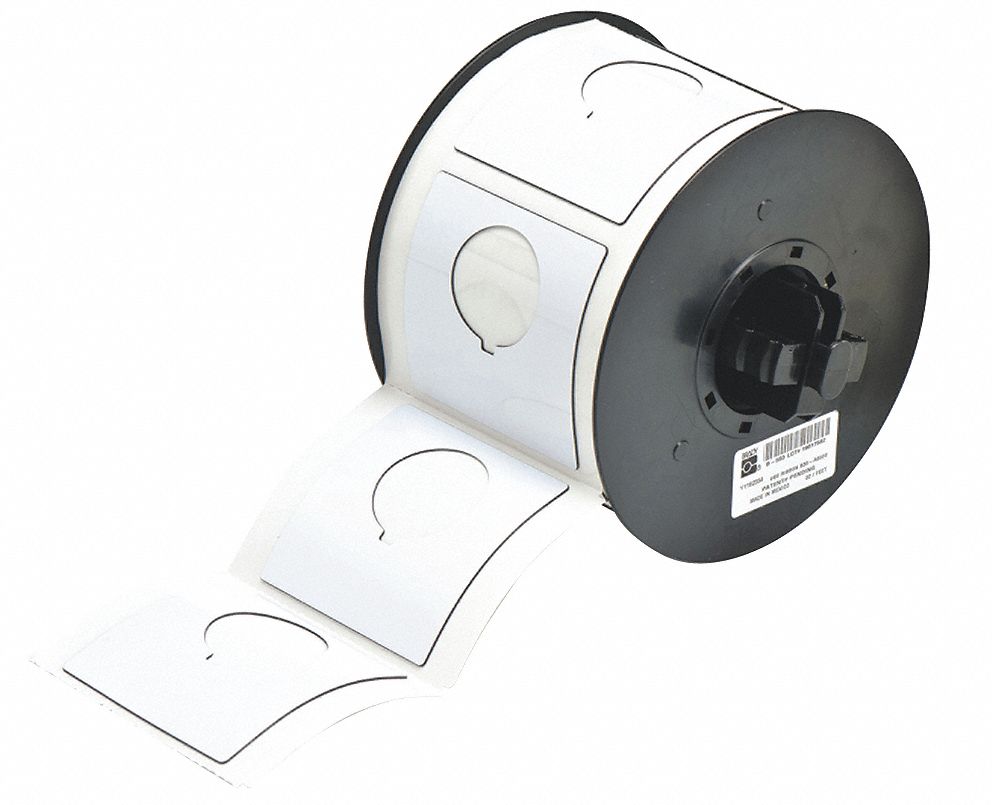 Pre-Cut Label Stock Roll: 2 13/32 in x 2 13/32 in, Polyester, White (Gloss), 145 Labels per Roll