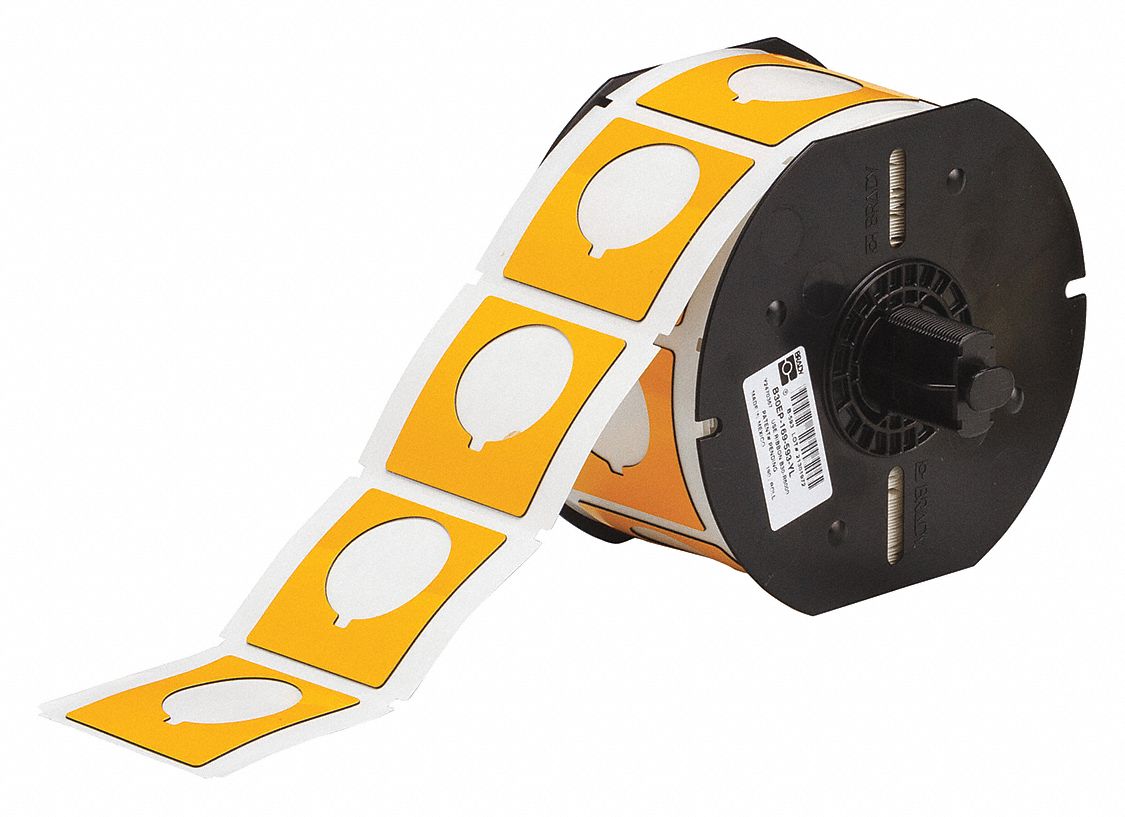 Pre-Cut Label Stock Roll: 1 51/64 in x 1 51/64 in, Polyester, Yellow (Gloss), 190 Labels per Roll