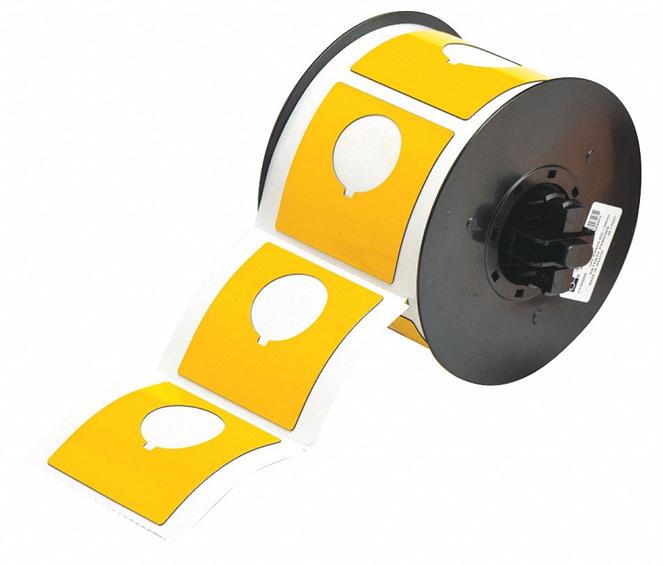 Pre-Cut Label Stock Roll: 2 13/32 in x 2 13/32 in, Polyester, Yellow (Gloss), 145 Labels per Roll