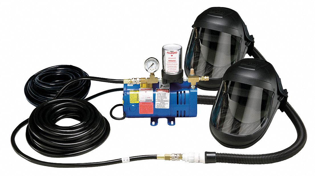Supplied Air Pump Package: 50 ft Hose Lg, 1 1/2 hp Pump Horsepower, Full Hood, Allegro 9903