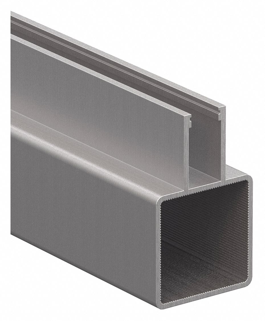 Double-Flanged Square Tube Profile: 1 in x 1 in, 6 ft Lg, 1 Open Slots, Aluminum, 5/16 in Slot Wd