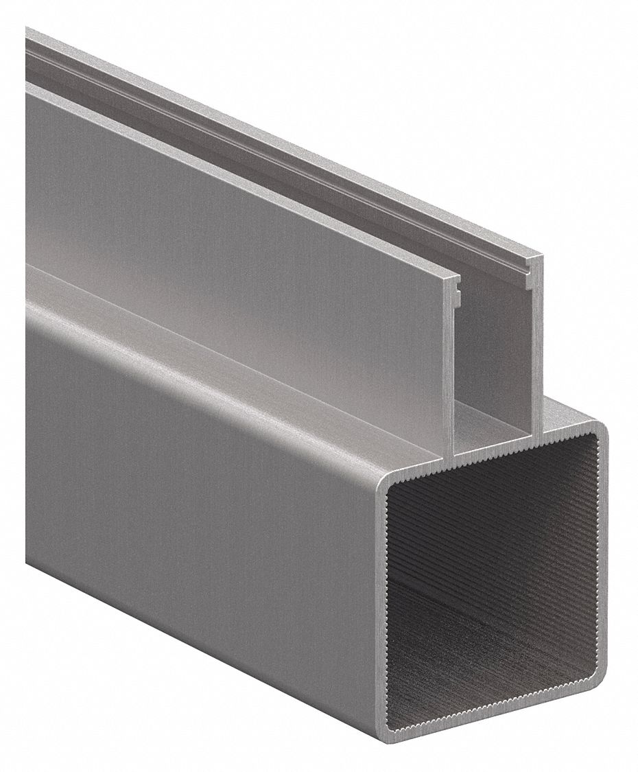 Double-Flanged Square Tube Profile: 1 in x 1 in, 8 ft Lg, 1 Open Slots, Aluminum, 5/16 in Slot Wd